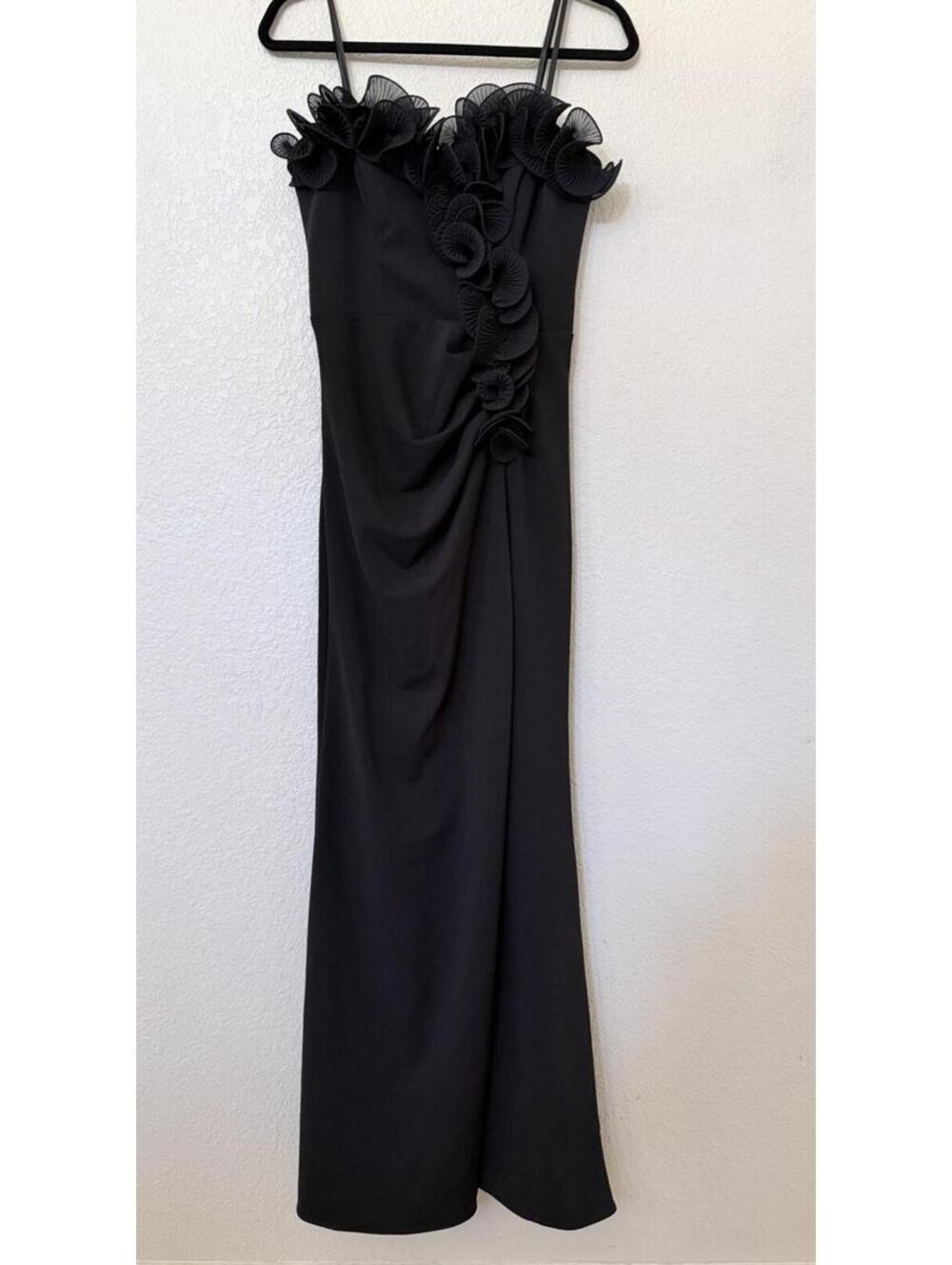 New Xscape KIMBERLY SCUBA CREPE CHIFFON RUFFLE STRAPLESS FLOOR LENGTH DRESS Sz 6 - Picture 5 of 11